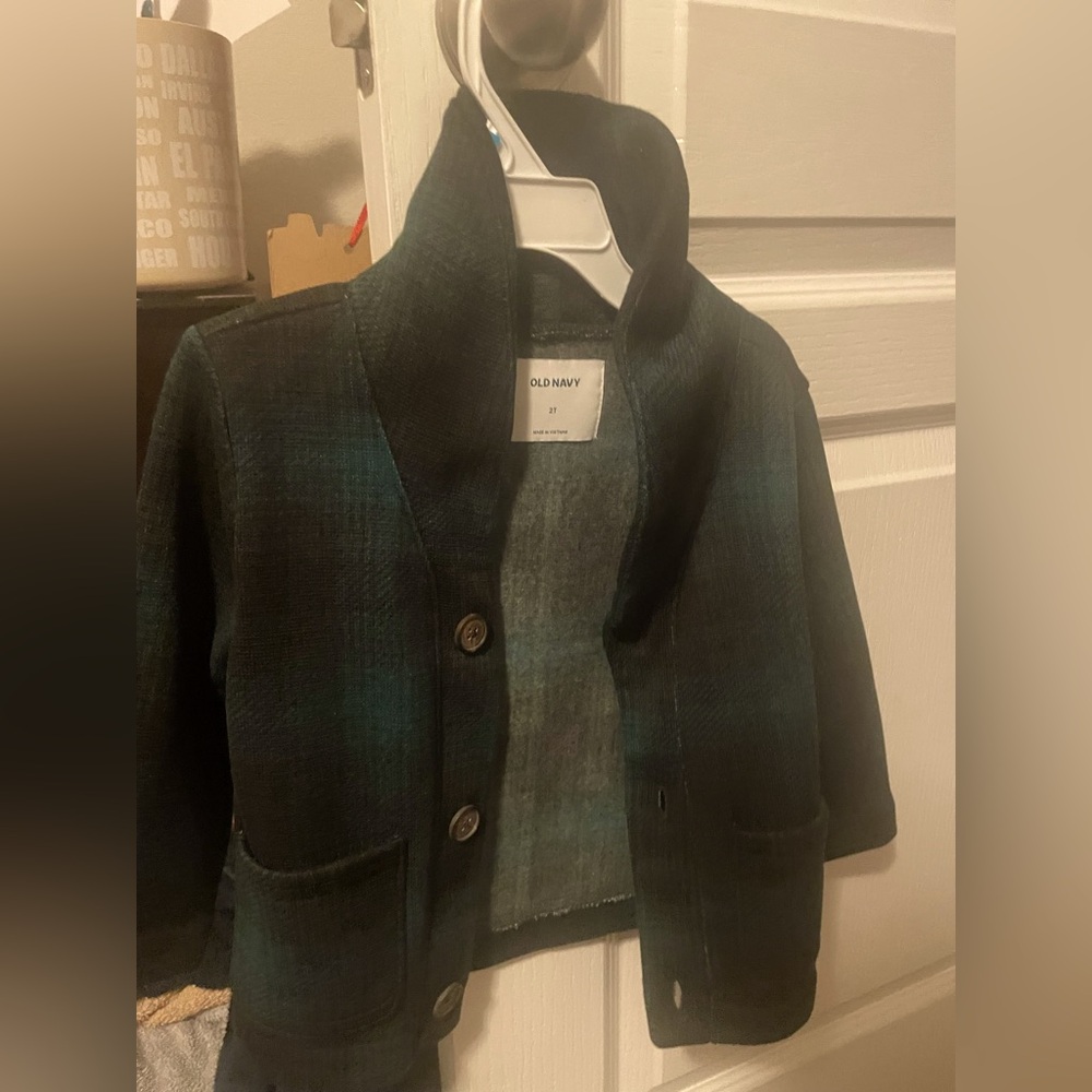Size 2T/ Shawl-Collar Sweater-Knit Plaid Cardigan for Toddler Boys